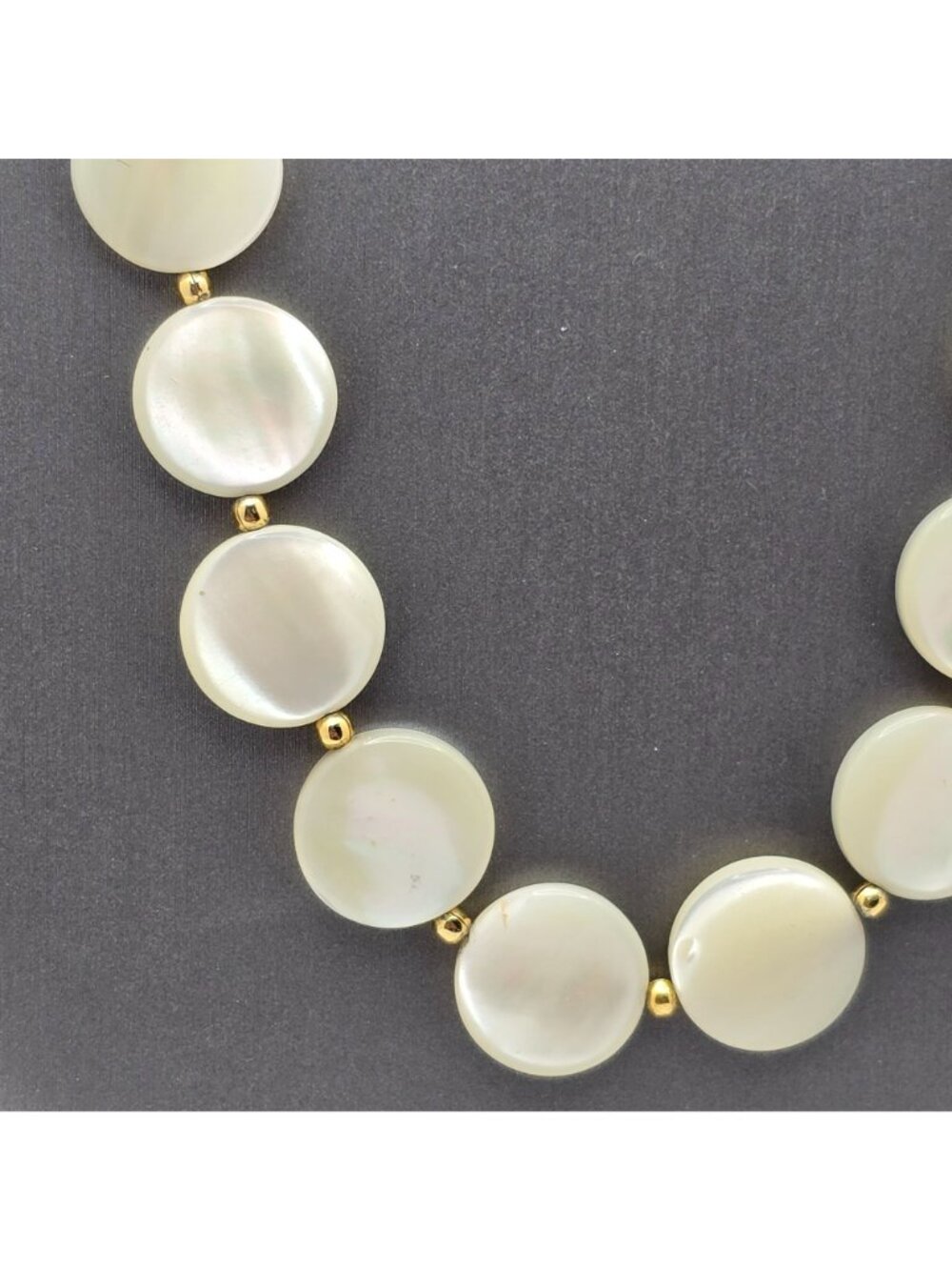 Vintage Mother Of Pearl Coin Necklace Gold Plated Nautical Chic Shell Jewelry - Picture 3 of 13